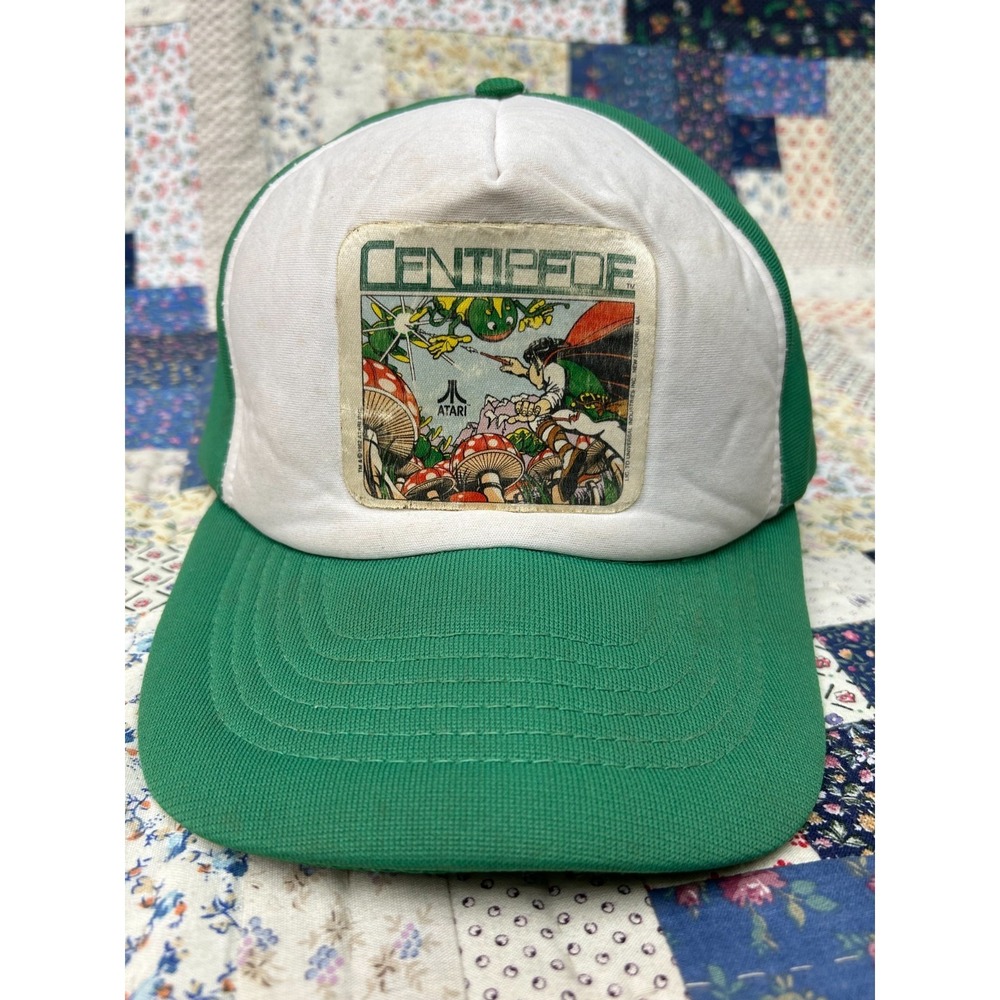 Centipede Atari Vintage 80's Green and White Trucker Hat, mesh vintage snapback